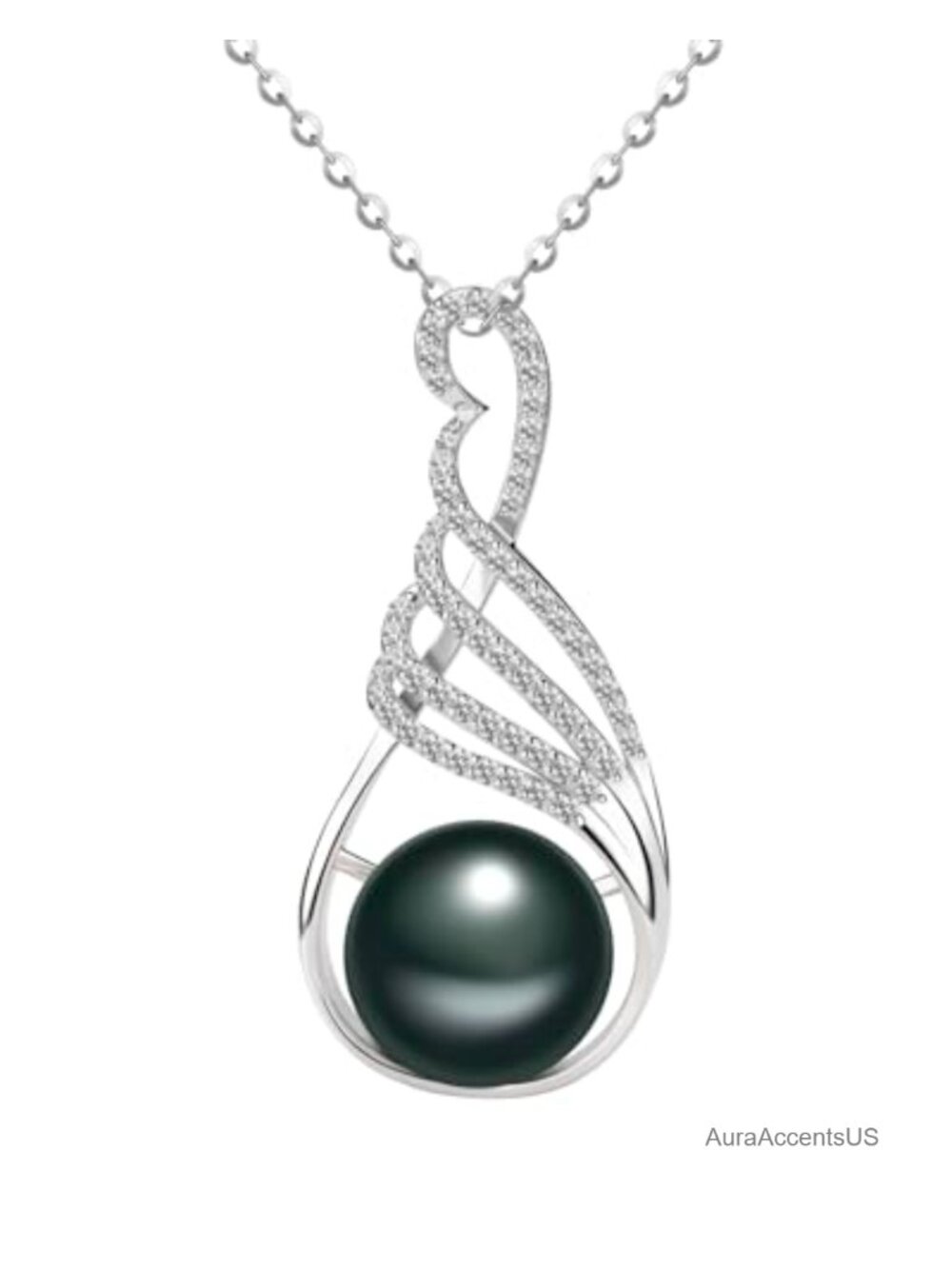 Natural Tahitian Black Pearl Necklace 925 Sterling Silver 18" Pendant for Women